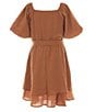 Color:Rust - Image 2 - Big Girls 7-16 Elbow Sleeve Tiered Fit-And-Flare Dress
