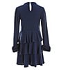 Color:Navy - Image 2 - Big Girls 7-16 Faux Fur Trimmed Long Sleeve Fit And Flare Sweater-Knit Dress