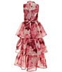 Color:Fuchsia/Pink - Image 2 - Big Girls 7-16 Floral Printed Sleeveless Ballgown