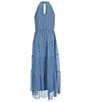 Color:Periwinkle - Image 2 - Big Girls 7-16 High-Neck A-Line Long Dress