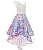 Color:Periwinkle/Pink - Image 1 - Big Girls 7-16 Lace/Floral Fit & Flare Dress