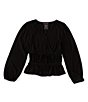 Color:Black - Image 1 - Big Girls 7-16 Long-Sleeve Cinched Top