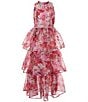 Xtraordinary Big Girls Mock-Neck Floral-Printed Tiered Long Dress, Color:Pink/Fuchsia - Image 1