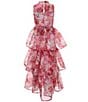 Xtraordinary Big Girls Mock-Neck Floral-Printed Tiered Long Dress, Color:Pink/Fuchsia - Image 2