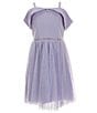 Color:Lilac - Image 1 - Big Girls 7-16 Off-The-Shoulder Solid/Foiled-Skirted Overlay Fit & Flare Dress