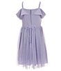 Color:Lilac - Image 2 - Big Girls 7-16 Off-The-Shoulder Solid/Foiled-Skirted Overlay Fit & Flare Dress
