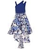 Color:Ivory/Blue - Image 1 - Big Girls 7-16 One-Shoulder Solid/Floral High-Low-Hem Ballgown