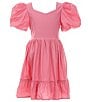 Color:Pink - Image 1 - Big Girls 7-16 Puffed Sleeve Fit & Flare Dress