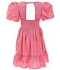 Color:Pink - Image 2 - Big Girls 7-16 Puffed Sleeve Fit & Flare Dress