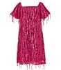 Color:Hot Pink - Image 1 - Big Girls 7-16 Puffed-Sleeve Sequin-Embellished Sheath Dress