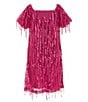 Color:Hot Pink - Image 2 - Big Girls 7-16 Puffed-Sleeve Sequin-Embellished Sheath Dress