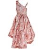 Color:Rose/Pink - Image 2 - Big Girls 7-16 Rosette Shoulder High-Low Hem Fit & Flare Dress