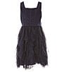 Color:Navy - Image 1 - Big Girls 7-16 Satin Bodice/Mesh-Corkscrew-Skirted Fit-And-Flare Dress