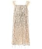 Xtraordinary Big Girls Short Sleeve Sequin Embellished Shift Dress, Color:Beige/Silver - Image 1