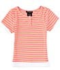 Color:Coral/Fuchsia - Image 1 - Big Girls 7-16 Short-Sleeve Striped Henley Top