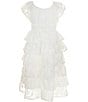 Color:White - Image 2 - Big Girls 7-16 Short-Sleeve Tiered Burnout-Chiffon Long Dress