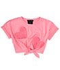 Color:Pink - Image 1 - Big Girls 7-16 Short Sleve Heart-Appliqued Tie-Front Top
