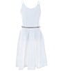 Color:White - Image 1 - Big Girls 7-16 Sleeveless Embellished-Waist Fit-And-Flare Dress
