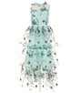 Color:Mint/Lavender - Image 1 - Big Girls 7-16 Sleeveless Floral Embroidered Tulle Tiered Long Dress