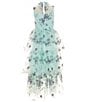 Color:Mint/Lavender - Image 2 - Big Girls 7-16 Sleeveless Floral Embroidered Tulle Tiered Long Dress