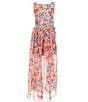 Color:Blush/Coral - Image 1 - Big Girls 7-16 Sleeveless Floral-Printed Walk-Through Long Dress