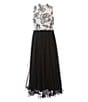 Color:Ivory/Black - Image 1 - Big Girls 7-16 Sleeveless Floral/Sheer-Overlay Glitter Top Solid Skirted Long Dress