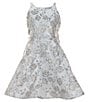Color:Blue/Silver - Image 1 - Big Girls 7-16 Sleeveless Foiled-Brocade Fit-And-Flare Dress