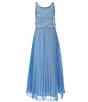 Color:Light Blue/Silver - Image 1 - Big Girls 7-16 Sleeveless Lace-Bodice/Mesh Pleated Skirted Long Dress