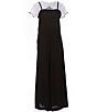 Color:Black/White - Image 1 - Big Girls 7-16 Sleeveless Lasercut Jumpsuit & Short-Sleeve Flower-Motif Tee Set