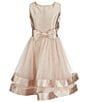 Color:Champagne - Image 1 - Big Girls 7-16 Sleeveless Satin Bow-Accented Double Mesh Skirt Party Dress