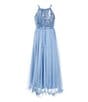 Color:Blue - Image 2 - Big Girls 7-16 Sleeveless Sequin-Accented Bodice/Mesh Skirted Long Ballgown