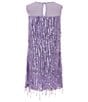Color:Lilac - Image 2 - Big Girls 7-16 Sleeveless Sequin-Embellished Fringed-Trimmed Dress