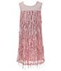 Color:Light Pink - Image 1 - Big Girls 7-16 Sleeveless Sequin-Embellished Fringed-Trimmed Dress