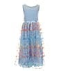 Color:Light Blue/Pink - Image 1 - Big Girls 7-16 Sleeveless Sheer/Solid-Bodice/Butterfly-Appliqued Skirted Midi Dress
