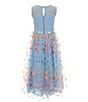 Color:Light Blue/Pink - Image 2 - Big Girls 7-16 Sleeveless Sheer/Solid-Bodice/Butterfly-Appliqued Skirted Midi Dress