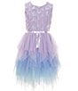 Color:Lilac/Blue - Image 1 - Big Girls 7-16 Sleeveless Three-Dimensional Mesh Bodice/Ombre Skirted Fit & Flare Dress