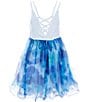 Color:White/Blue - Image 2 - Big Girls 7-16 Solid/Watercolor Fit-And-Flare Dress