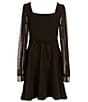 Color:Black - Image 2 - Big Girls 7-16 Sparkle-Cuff-Sleeve Fit-And-Flare Dress