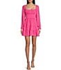 Color:Hot Pink - Image 1 - Clip Dot Long Sleeve Tie Back Tiered Fit & Flare Dress