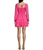 Color:Hot Pink - Image 2 - Clip Dot Long Sleeve Tie Back Tiered Fit & Flare Dress