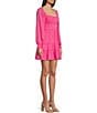 Color:Hot Pink - Image 3 - Clip Dot Long Sleeve Tie Back Tiered Fit & Flare Dress