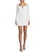 Color:White/Silver - Image 1 - Glitter Long Sleeve Split V-Neck Bodycon Dress