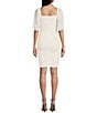 Color:White/Silver - Image 2 - Glitter Mesh Square Neck 3/4 Sleeve Faux Wrap Bodycon Dress