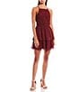 Color:Berry - Image 1 - Lace up Back Halter Neck Sleeveless Dress