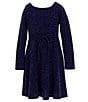 Color:Navy - Image 1 - Little Girls 4-6X Long-Sleeve Glitter-Knit Fit-And-Flare Dress