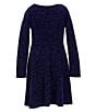 Color:Navy - Image 2 - Little Girls 4-6X Long-Sleeve Glitter-Knit Fit-And-Flare Dress