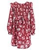 Color:Wine/Fuchsia - Image 1 - Little Girls 4-6X Long Sleeve Smocked Floral Dress