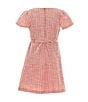 Color:Coral - Image 2 - Little Girls 4-6X Short Sleeve Faux Pearl-Trimmed Pocket Metallic Boucle Dress