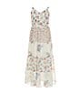 Color:Ivory/Coral - Image 1 - Little Girls 4-6X Sleeveless Mixed-Media-Floral-Printed Long Dress