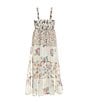 Color:Ivory/Coral - Image 2 - Little Girls 4-6X Sleeveless Mixed-Media-Floral-Printed Long Dress